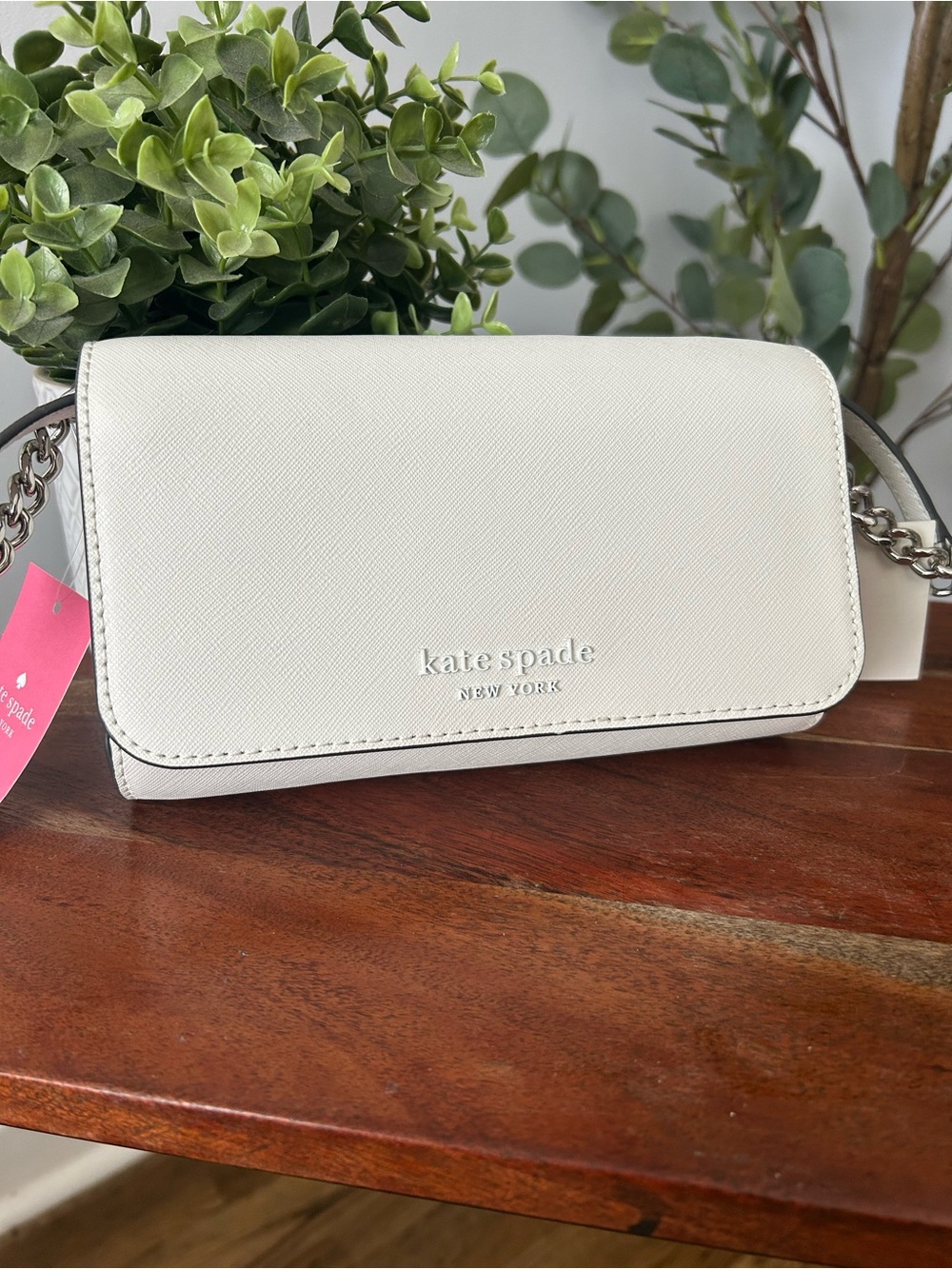 Kate Spade white crossbody bag with silver chain
